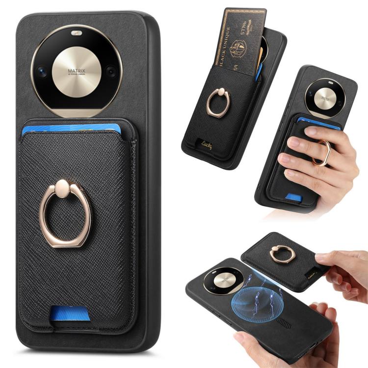 Retro Cross Leather Ring Vertical Insert Card Bag MagSafe Phone Case, Compatible with Honor X50 Pro 5G