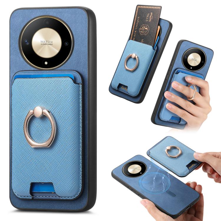 Retro Cross Leather Ring Vertical Insert Card Bag MagSafe Phone Case, Compatible with Honor X9b / Magic6 Lite