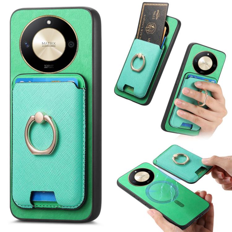 Retro Cross Leather Ring Vertical Insert Card Bag MagSafe Phone Case, Compatible with Honor X50