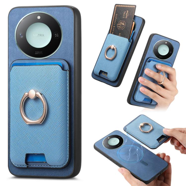 Retro Cross Leather Ring Vertical Insert Card Bag MagSafe Phone Case, Compatible with Honor X60 5G