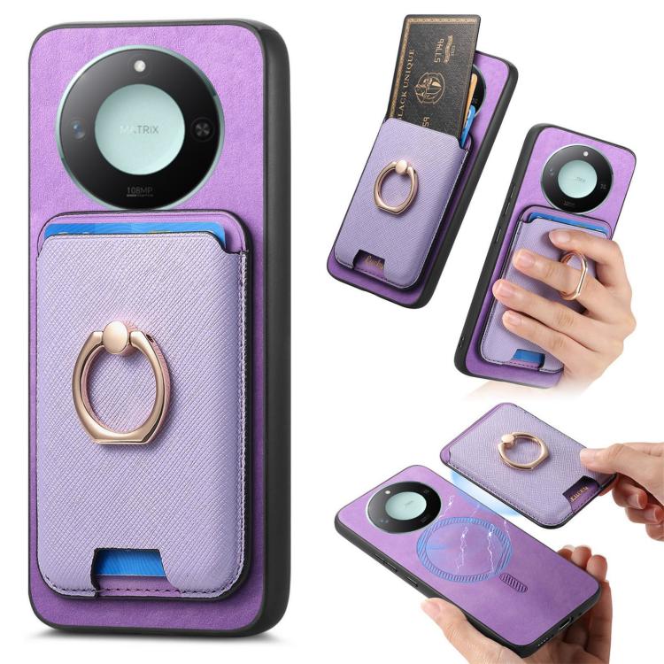Retro Cross Leather Ring Vertical Insert Card Bag MagSafe Phone Case, Compatible with Honor X60 5G