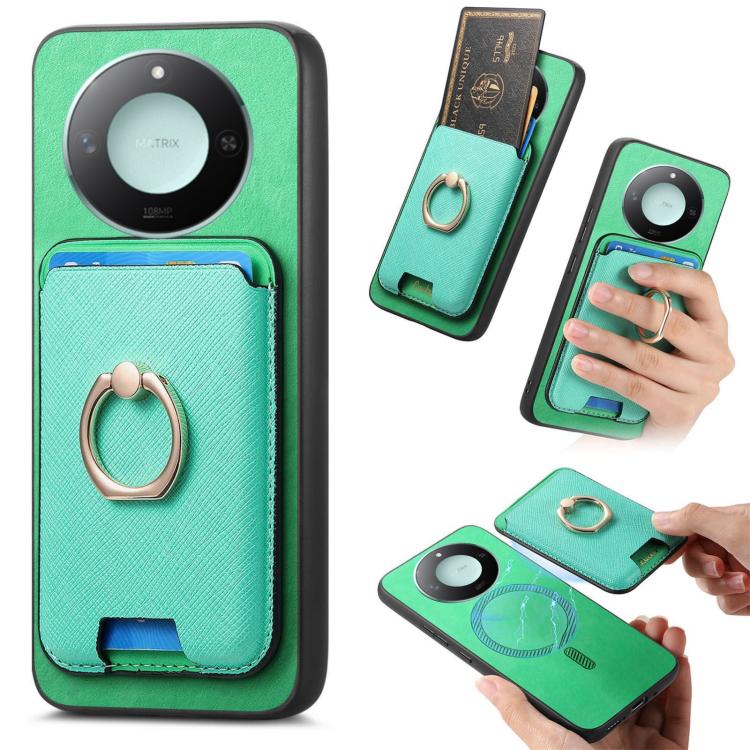 Retro Cross Leather Ring Vertical Insert Card Bag MagSafe Phone Case, Compatible with Honor X60 5G