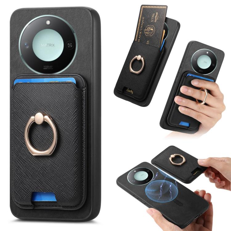Retro Cross Leather Ring Vertical Insert Card Bag MagSafe Phone Case, Compatible with Honor X60 5G