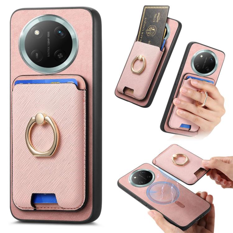 Retro Cross Leather Ring Vertical Insert Card Bag MagSafe Phone Case, Compatible with Honor X60 Pro 5G