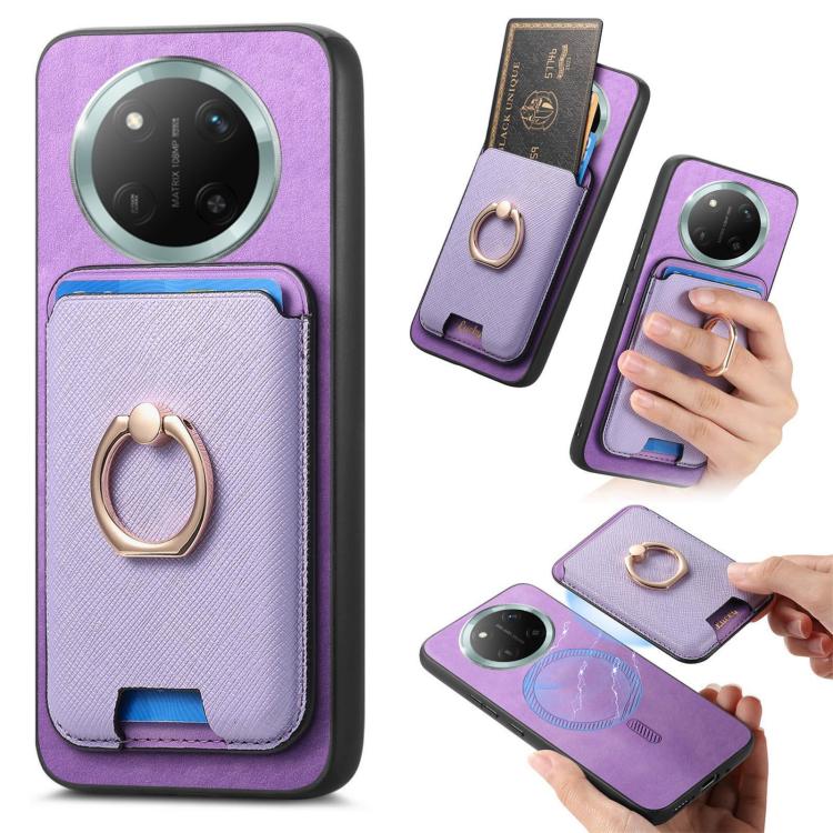 Retro Cross Leather Ring Vertical Insert Card Bag MagSafe Phone Case, Compatible with Honor X60 Pro 5G