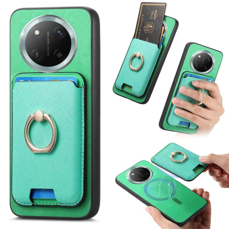 Retro Cross Leather Ring Vertical Insert Card Bag MagSafe Phone Case, Compatible with Honor X60 Pro 5G