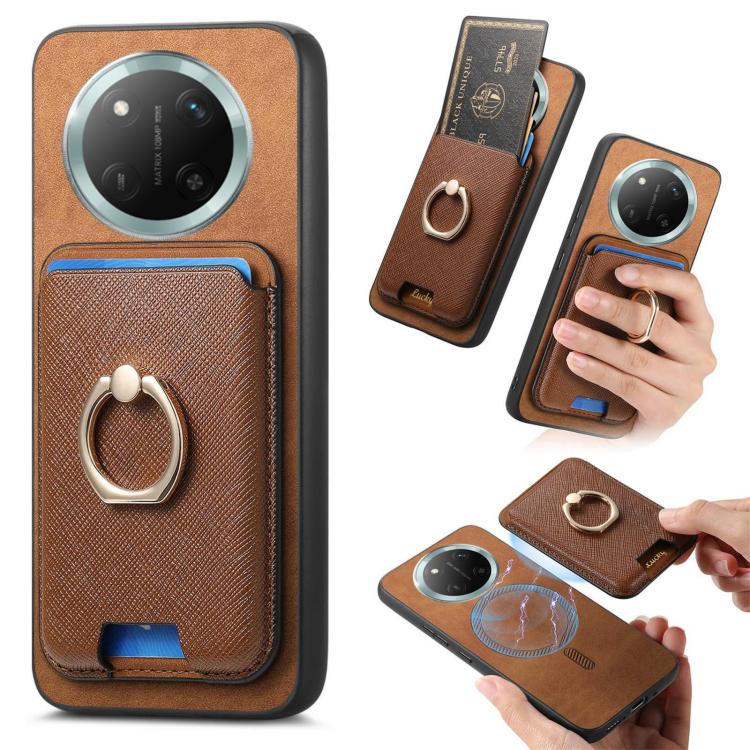 Retro Cross Leather Ring Vertical Insert Card Bag MagSafe Phone Case, Compatible with Honor X60 Pro 5G
