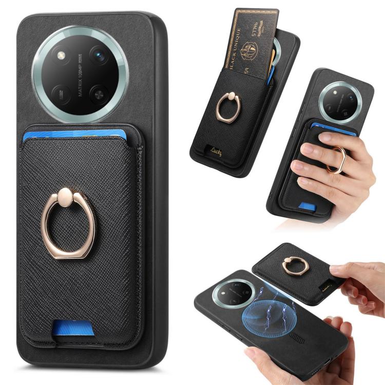 Retro Cross Leather Ring Vertical Insert Card Bag MagSafe Phone Case, Compatible with Honor X60 Pro 5G