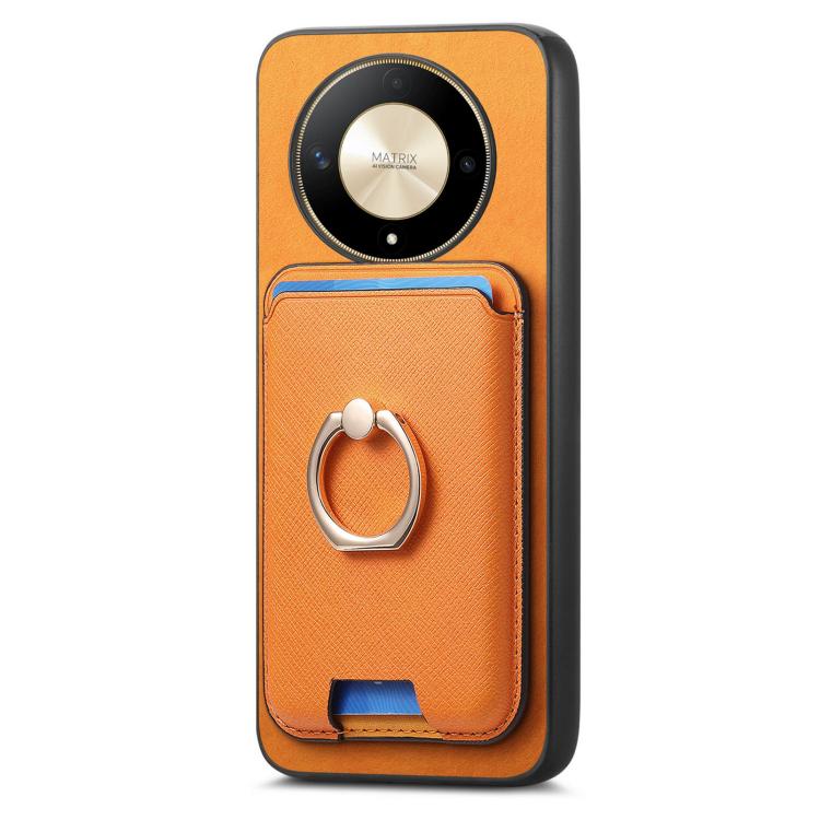 Retro Cross Leather Ring Vertical Insert Card Bag MagSafe Phone Case, Compatible with Honor X9C