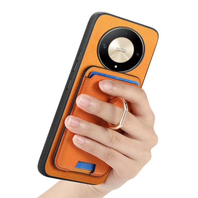 Retro Cross Leather Ring Vertical Insert Card Bag MagSafe Phone Case, Compatible with Honor X9C