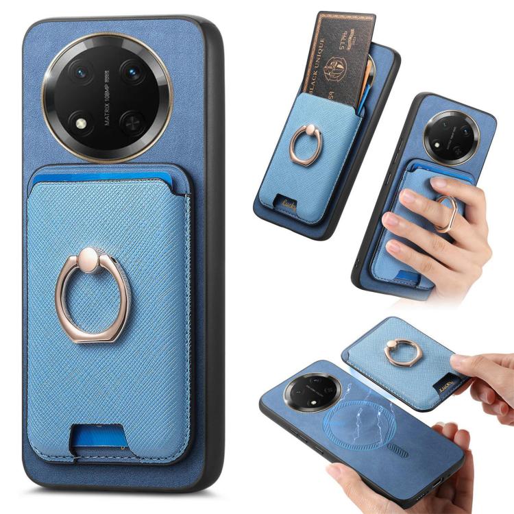 Retro Cross Leather Ring Vertical Insert Card Bag MagSafe Phone Case, Compatible with Honor X9C