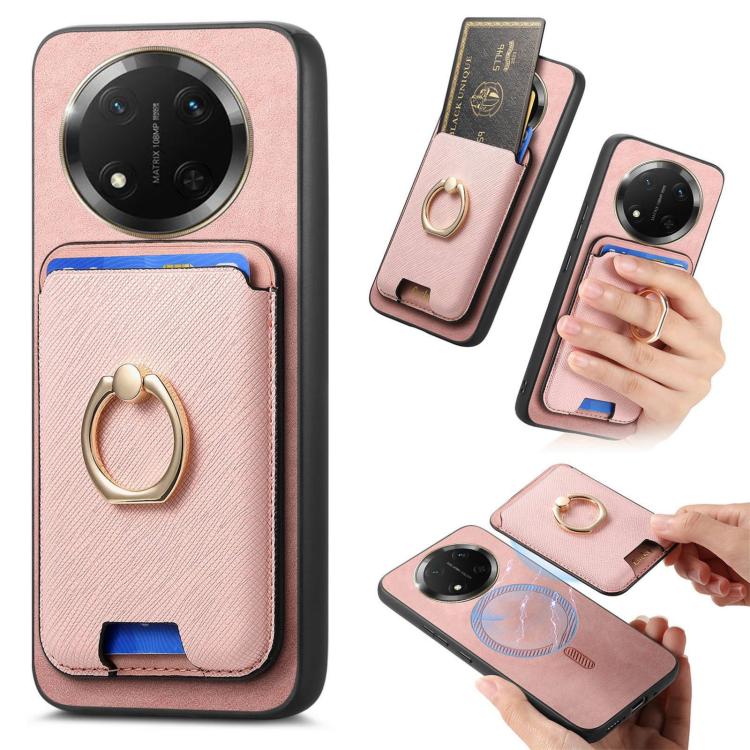 Retro Cross Leather Ring Vertical Insert Card Bag MagSafe Phone Case, Compatible with Honor X9C