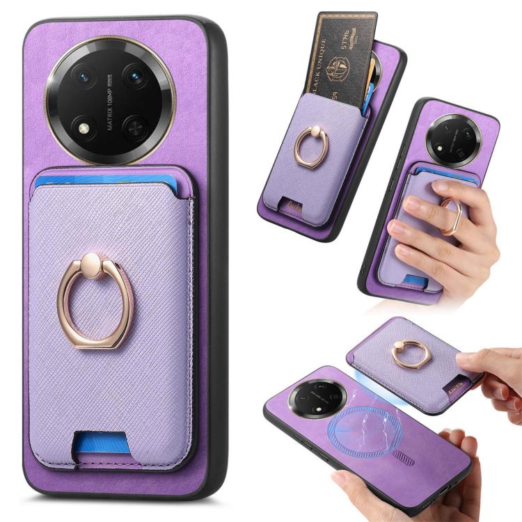 Retro Cross Leather Ring Vertical Insert Card Bag MagSafe Phone Case, Compatible with Honor X9C