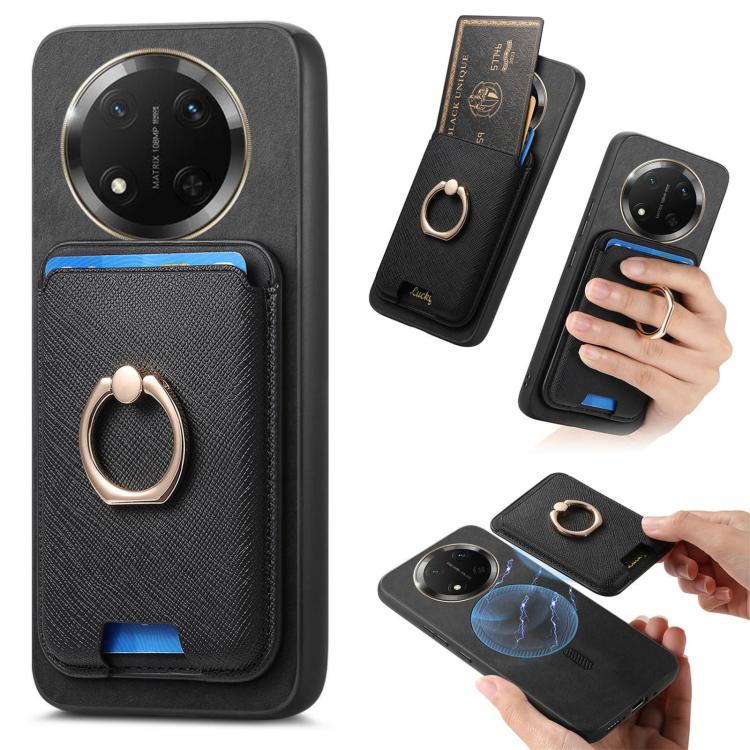 Retro Cross Leather Ring Vertical Insert Card Bag MagSafe Phone Case, Compatible with Honor X9C