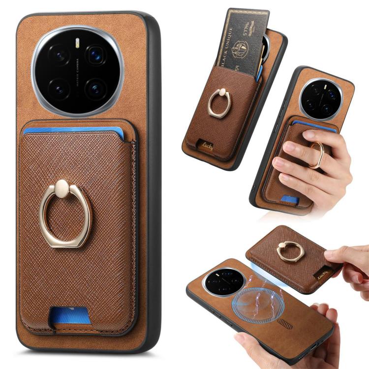 Retro Cross Leather Ring Vertical Insert Card Bag MagSafe Phone Case, Compatible with Honor Magic7 Pro
