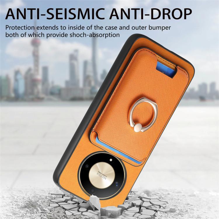 Retro Cross Leather Ring Vertical Insert Card Bag MagSafe Phone Case, Compatible with Honor X9b / Magic6 Lite