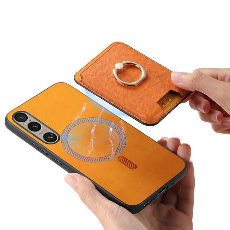 Retro Cross Leather Ring Vertical Insert Card Bag MagSafe Phone Case, Compatible with Sony Xperia 1 VI