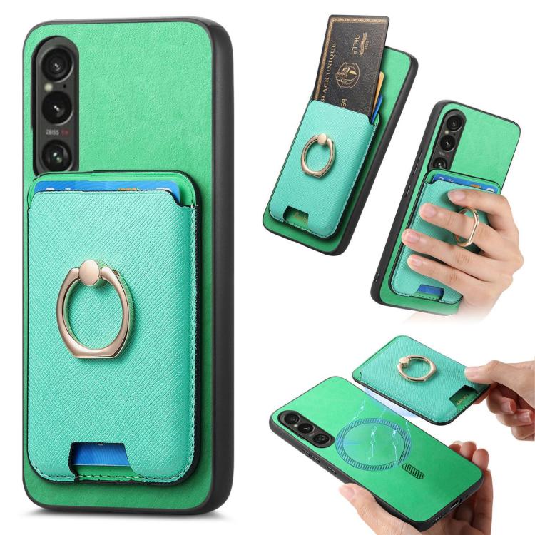 Retro Cross Leather Ring Vertical Insert Card Bag MagSafe Phone Case, Compatible with Sony Xperia 1 VI