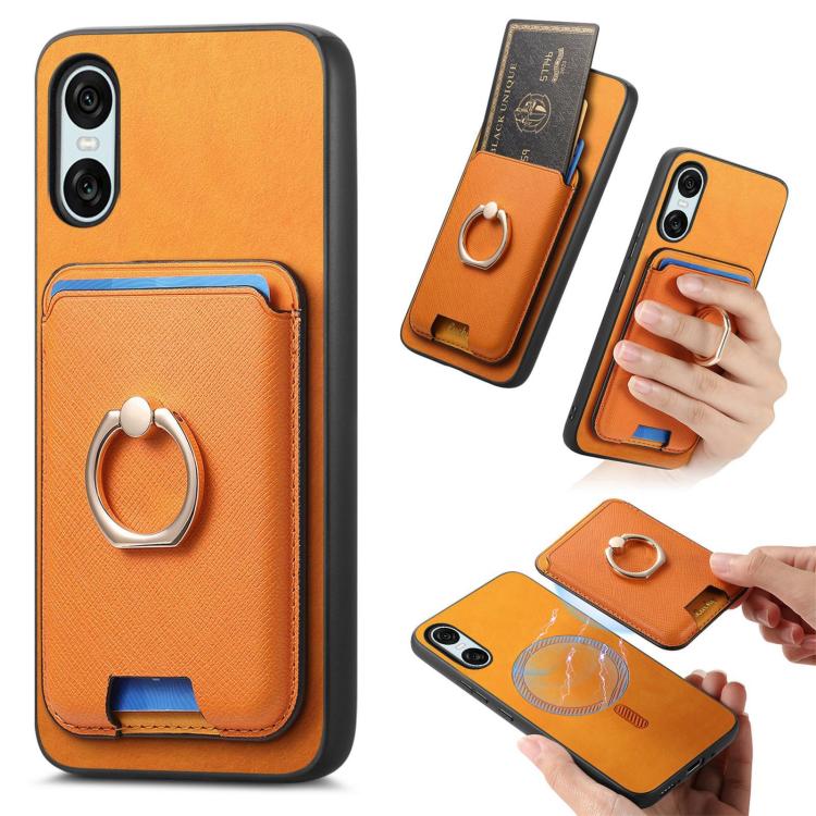 Retro Cross Leather Ring Vertical Insert Card Bag MagSafe Phone Case, Compatible with Sony Xperia 10 VI