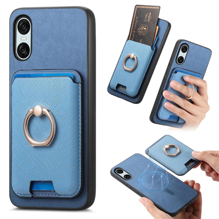 Retro Cross Leather Ring Vertical Insert Card Bag MagSafe Phone Case, Compatible with Sony Xperia 10 VI