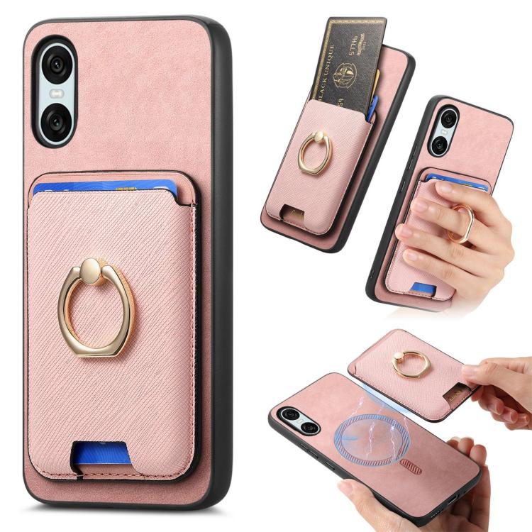 Retro Cross Leather Ring Vertical Insert Card Bag MagSafe Phone Case, Compatible with Sony Xperia 10 VI