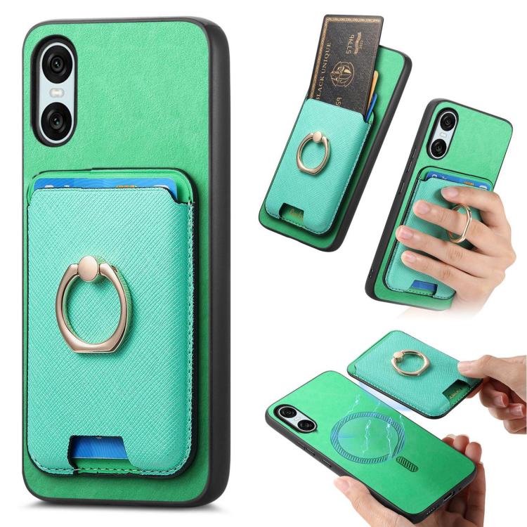Retro Cross Leather Ring Vertical Insert Card Bag MagSafe Phone Case, Compatible with Sony Xperia 10 VI