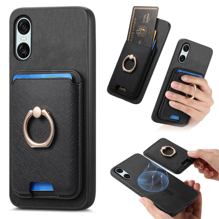 Retro Cross Leather Ring Vertical Insert Card Bag MagSafe Phone Case, Compatible with Sony Xperia 10 VI
