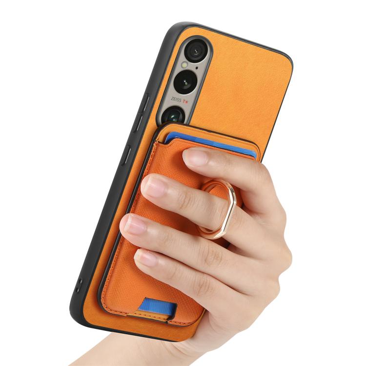 Retro Cross Leather Ring Vertical Insert Card Bag MagSafe Phone Case, Compatible with Sony Xperia 1 V