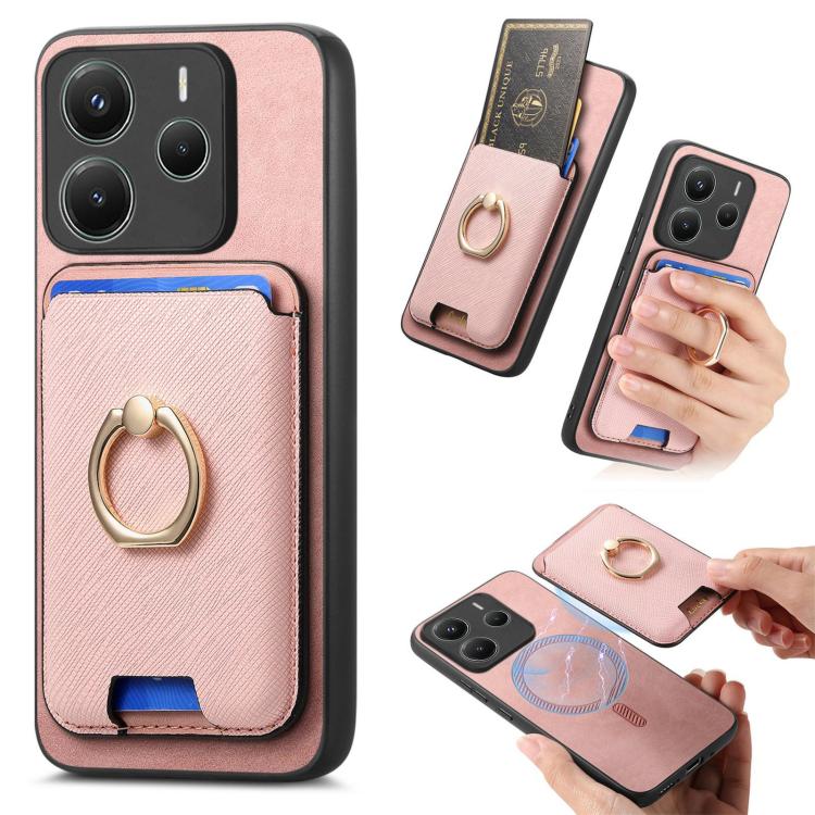 Retro Cross Leather Ring Vertical Insert Card Bag MagSafe Phone Case