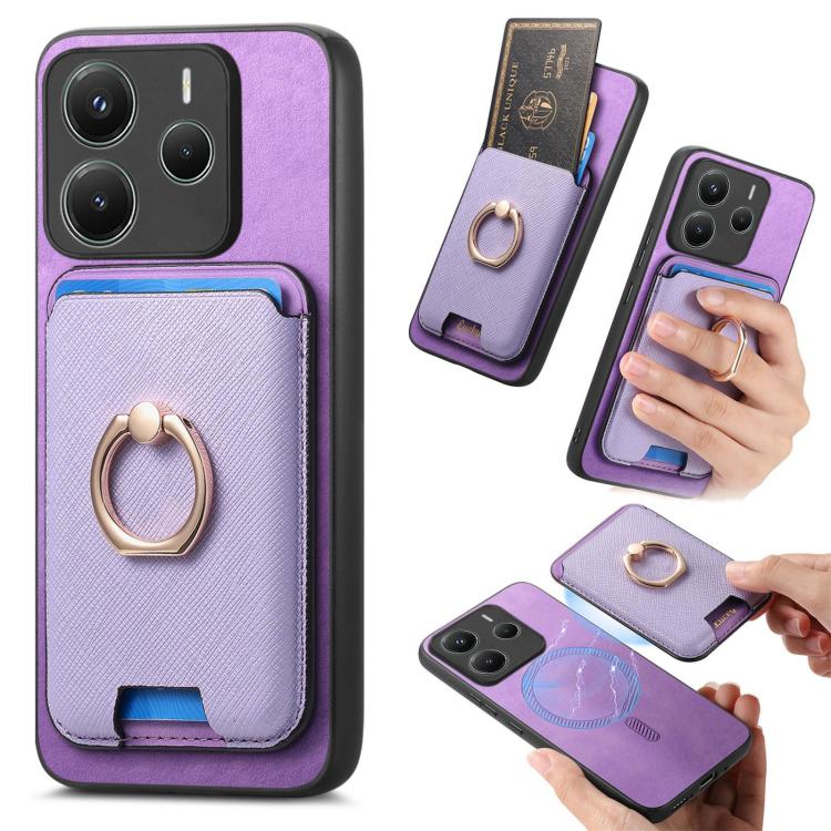 Retro Cross Leather Ring Vertical Insert Card Bag MagSafe Phone Case