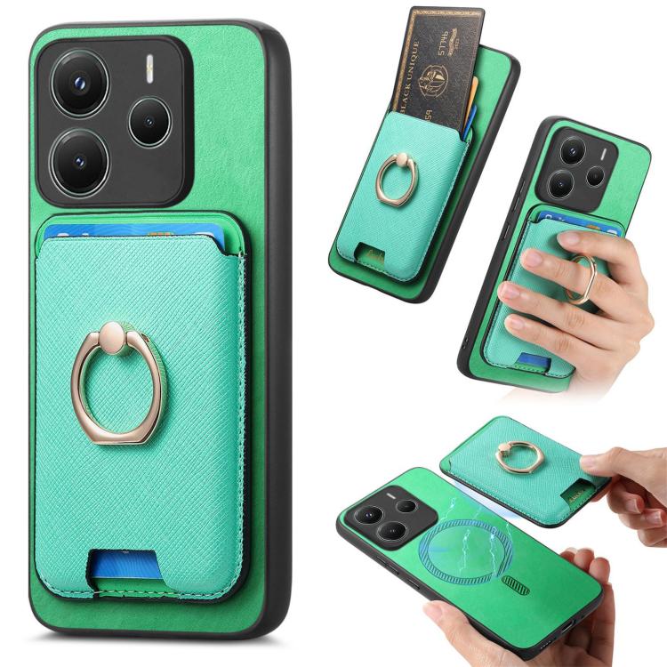 Retro Cross Leather Ring Vertical Insert Card Bag MagSafe Phone Case