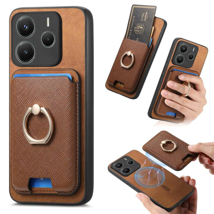 Retro Cross Leather Ring Vertical Insert Card Bag MagSafe Phone Case