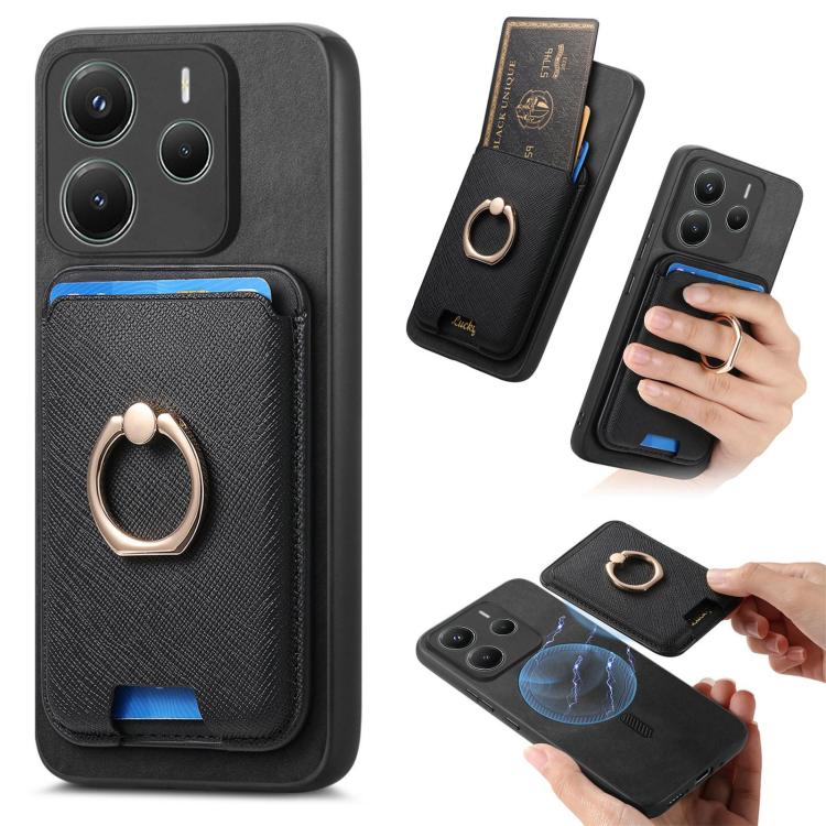 Retro Cross Leather Ring Vertical Insert Card Bag MagSafe Phone Case