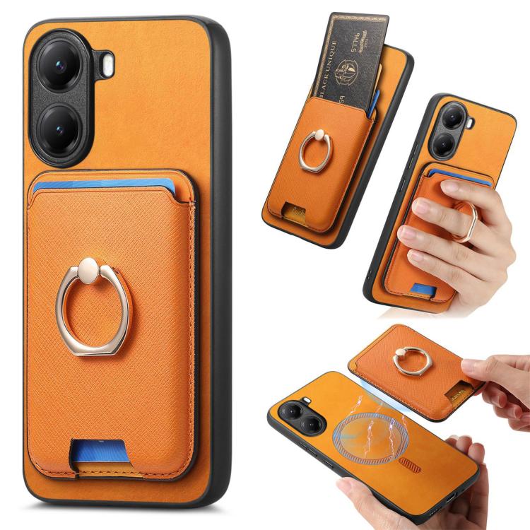 Retro Cross Leather Ring Vertical Insert Card Bag MagSafe Phone Case