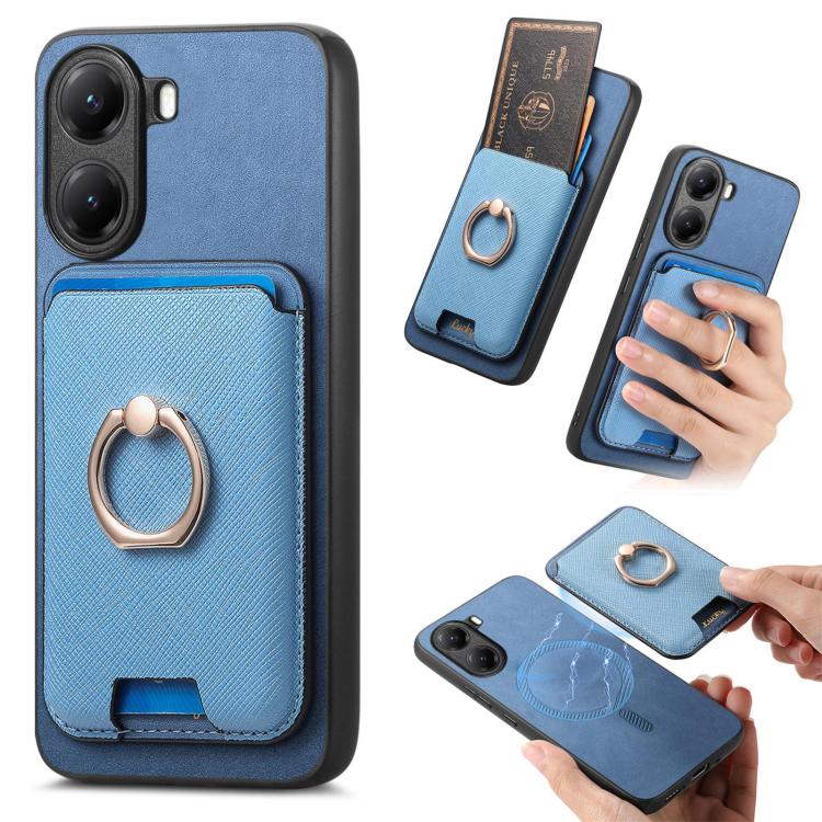 Retro Cross Leather Ring Vertical Insert Card Bag MagSafe Phone Case