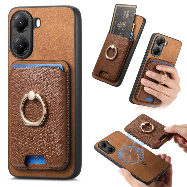 Retro Cross Leather Ring Vertical Insert Card Bag MagSafe Phone Case