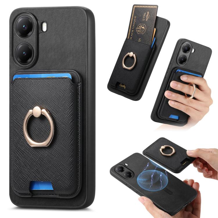 Retro Cross Leather Ring Vertical Insert Card Bag MagSafe Phone Case