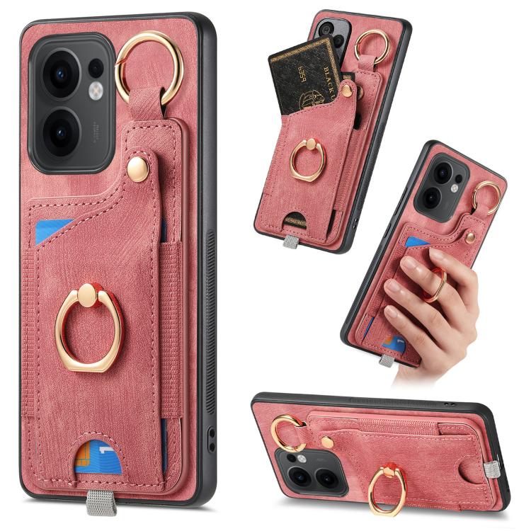 Retro Skin-feel Ring Card Bag Phone Case with Hang Loop