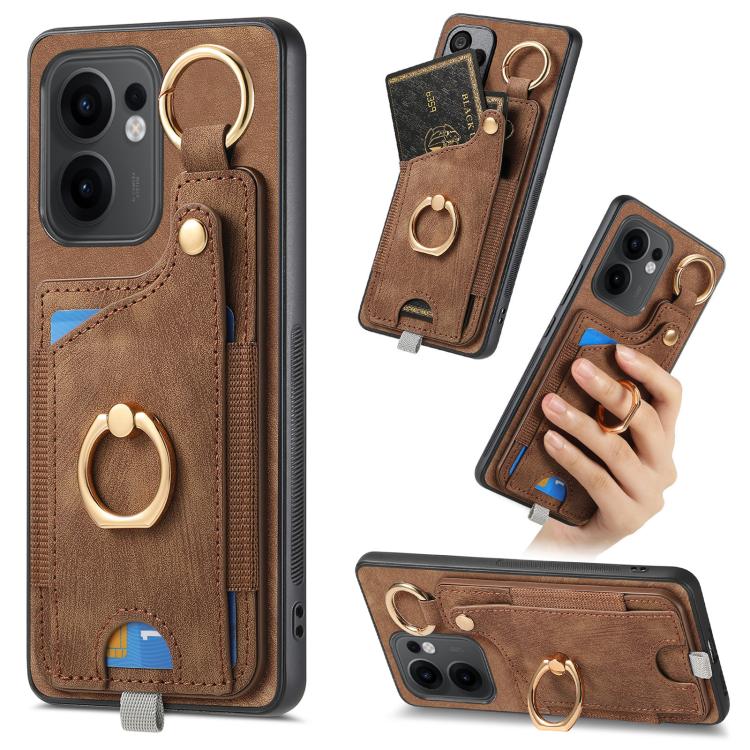 Retro Skin-feel Ring Card Bag Phone Case with Hang Loop
