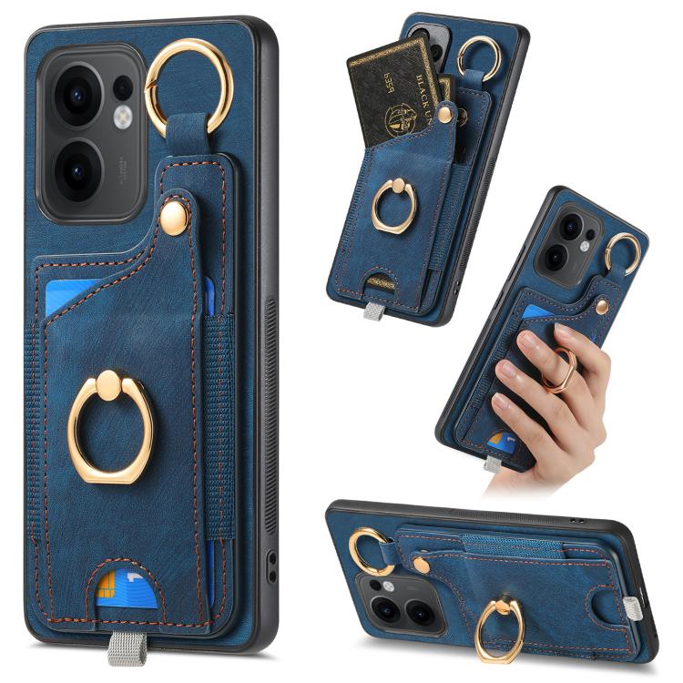 Retro Skin-feel Ring Card Bag Phone Case with Hang Loop