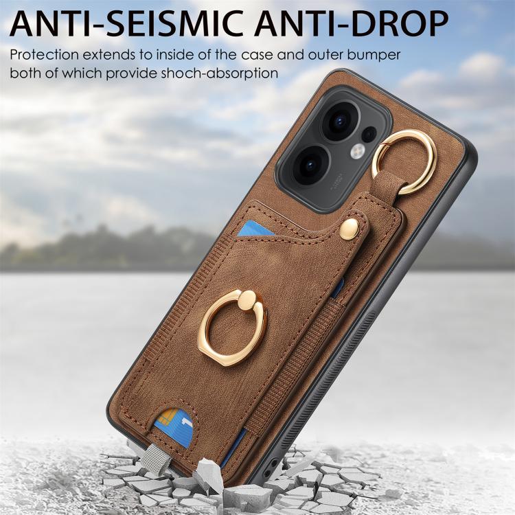 Retro Skin-feel Ring Card Bag Phone Case with Hang Loop