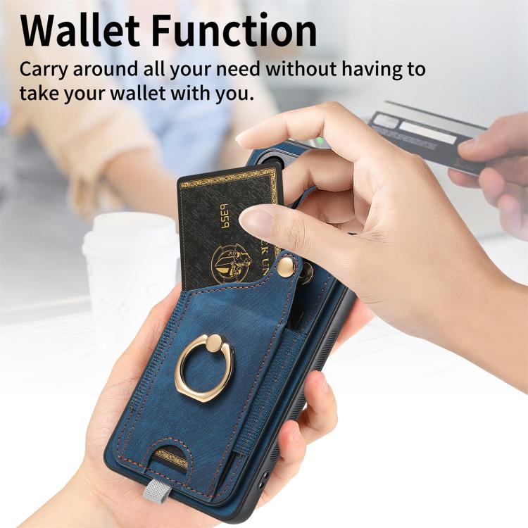 Retro Skin-feel Ring Card Bag Phone Case with Hang Loop