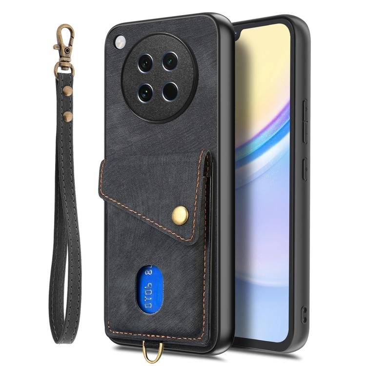 Retro Card Wallet Fold Leather Phone Case with Strap
