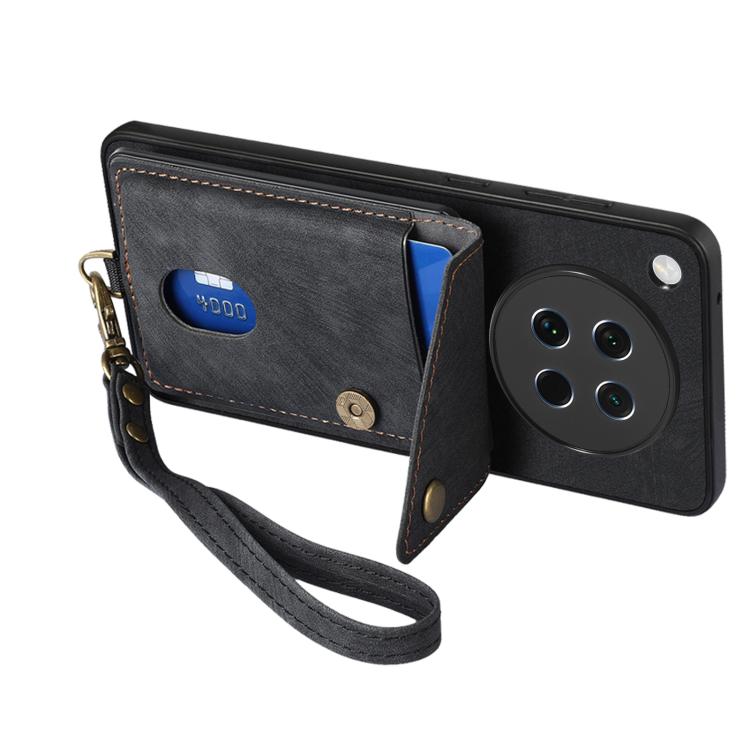 Retro Card Wallet Fold Leather Phone Case with Strap