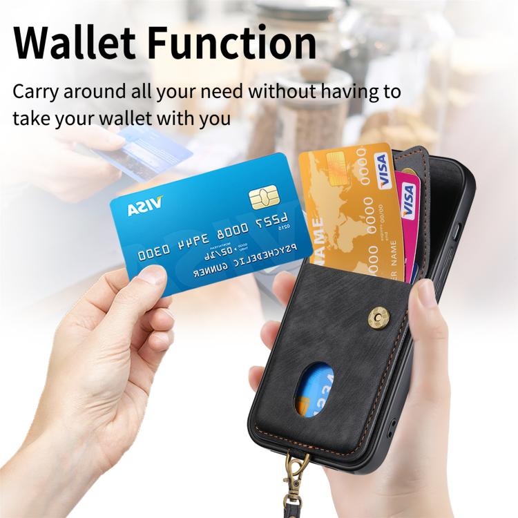 Retro Card Wallet Fold Leather Phone Case with Strap
