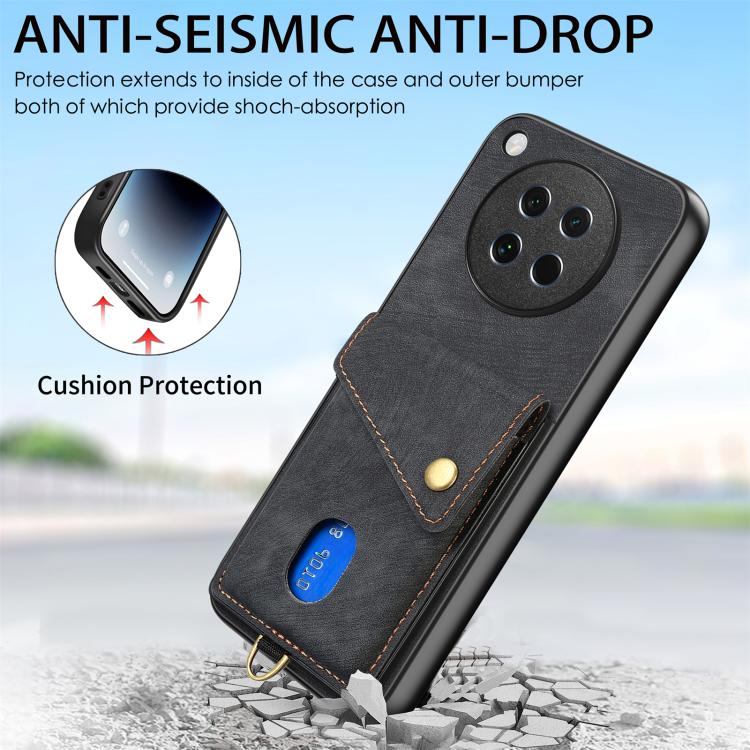 Retro Card Wallet Fold Leather Phone Case with Strap