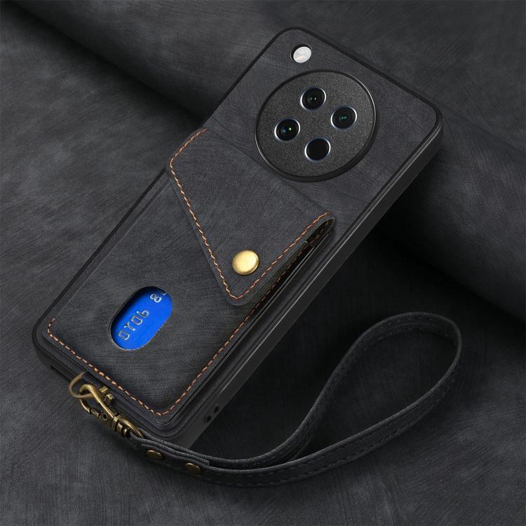 Retro Card Wallet Fold Leather Phone Case with Strap