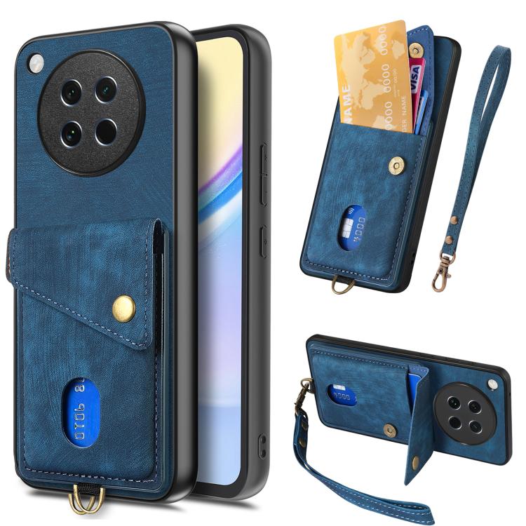 Retro Card Wallet Fold Leather Phone Case with Strap