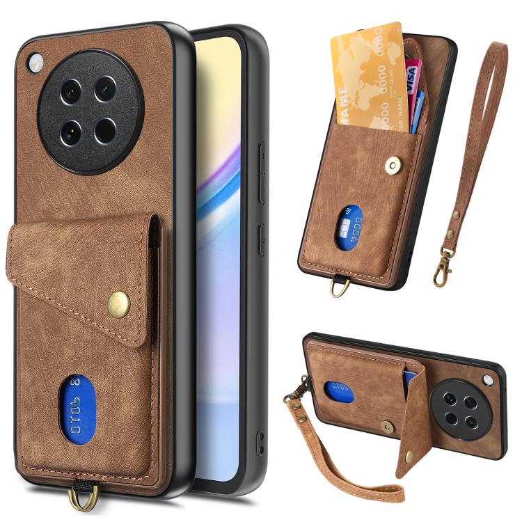 Retro Card Wallet Fold Leather Phone Case with Strap
