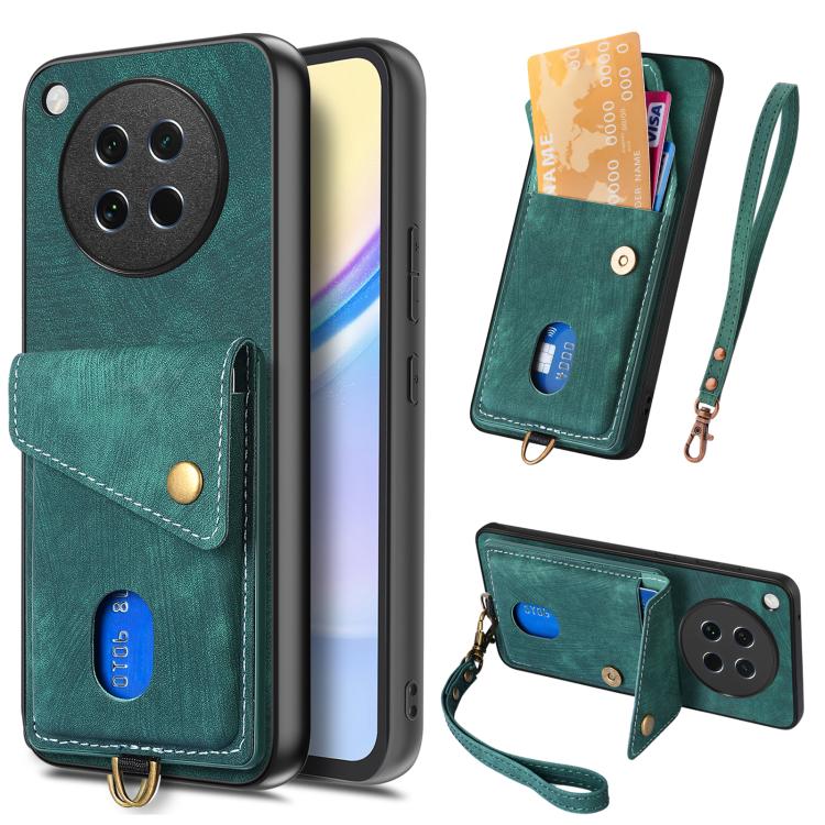 Retro Card Wallet Fold Leather Phone Case with Strap